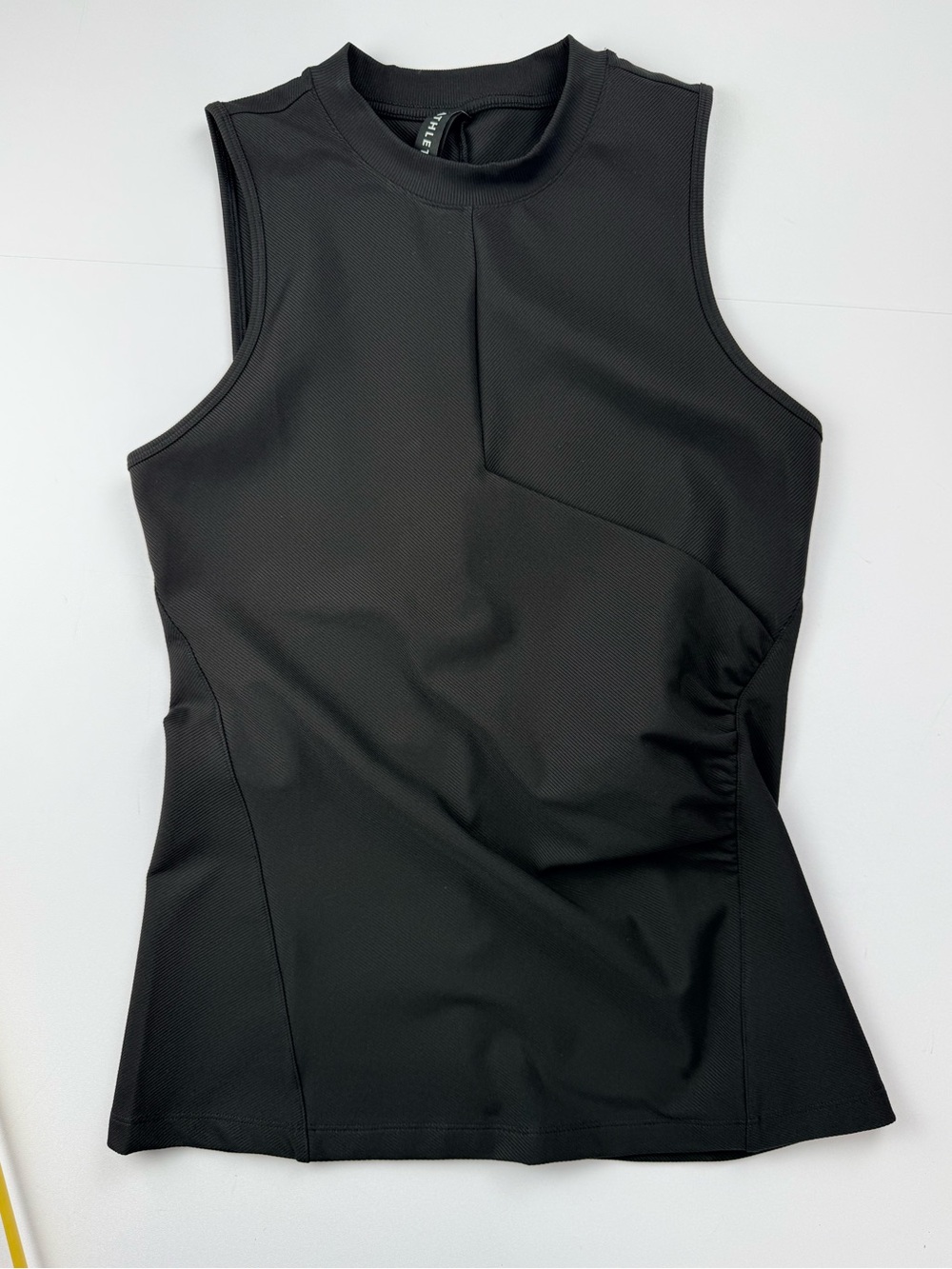 Athleta Black Ribbed Mock Neck Ruched Wrap Tank Top Size M Capsule wardrobe Yoga - Picture 2 of 8